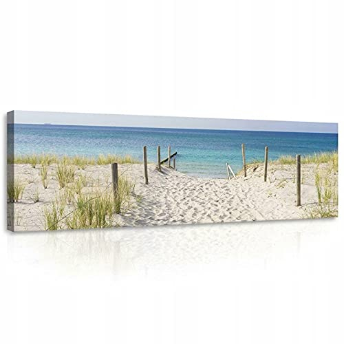 Bilder Panorama Strand Meer Nordsee Modern Schlafzimmer Wohnzimmer Leinwandbilder Wandbild Kunstdruck Wandbilder Wand Bild auf Leinwand UV-Beständig Aufhängefertig (PP10387, O3 (145 x 45 cm))
