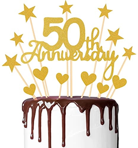 Auidy_6TXD 50th Anniversary Cake Toppers Glitter, 50th Birthday Cake Topper Cake Decorations Set for Wedding Graduation Birthday Anniversary Party Decorations, Pack of 22