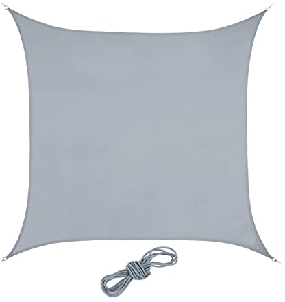 Relaxdays Sonnensegel quadratisch, 2 x 2 m, PES-Gewebe, wasserabweisend, konkav, Sonnenschutz mit Spannseilen, hellgrau