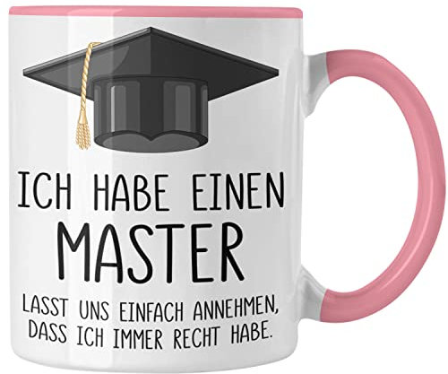 Trendation - Master Bestanden Geschenk Abschluss Tasse Spruch Master Graduation Bestandene Prüfung Geschenkidee (Rosa)