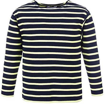 modAS Bretonisches Shirt für Kinder - Longsleeve Pullover Langarm Shirt mit Streifen Mädchen Jungen aus Baumwolle in Blau/Citrus Größe 86