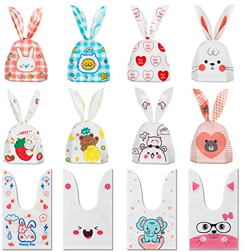 Leenou Sacchetti di Regalo 60 Pezzi Sacchetto porta Caramelle Biscotto Sacchetti Compleanno Sacchetto Coniglietto di Forma del Coniglio Borsa di Regalo per Natale Festa Partito Nozze Pasqua