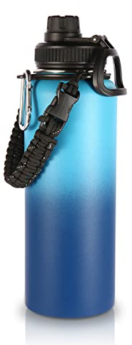 Volhoply 1200ml Trinkflasche Edelstahl,Doppelwandig Vakuum Isolierte Thermosflasche mit Paracord-Griff, Metall Auslaufsicher BPA-Frei Thermoskanne für Sport,Schule,Outdoor(Grün-Blau Farbverlauf,40 OZ)