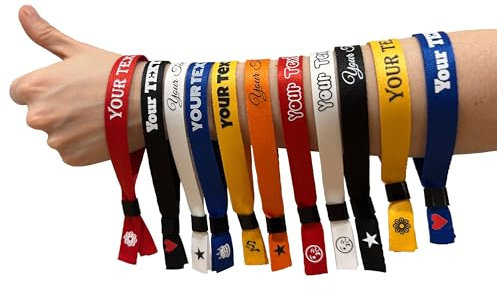 10 Rot Personalisiertes Festival Stoff Armbänder – Einlassbänder für Events, Partys & Konzerte, Stoffarmband mit individuellem Druck