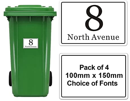 Personalised Bin Numbers for Wheelie Bins Set of 4 Wheelie Bin Numbers Stickers Wheelie Bin Stickers Custom Sticky Number (White)