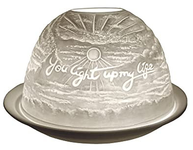 Cello Porcelain Tealight Holder Dome - You Light Up My Life Design with 3D Projection Image & Loving Message Scented Unscented LED Candle Wax Warmer Ornament for Bedroom Home Birthday