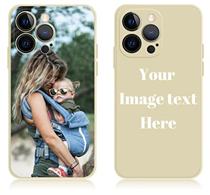 AnNengJing Custom Soft Liquid Silicone Cases Full-Body Protective Personalized Photo Name Text Logo Phone Cover for iPhone 14 Pro Max Beige