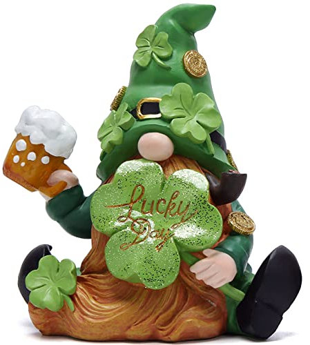 Hodao Green St Patrick‘s Day Handmade Gnome 6H Resin Standing Figurine for Spring-Irish Gnome Elf Scandinavian Yule Nordic Elf Figurine Home Holiday Decorations indoor home decor Green Gnome (Green)