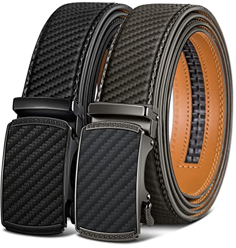 KEMISANT Gürtel Herren 2er, Gürtel Ratsche Automatikschließe Ledergürtel für Herren Verstellbar 35mm Breit mit Geschenkbox(Schwarz/Heiliges Grau-150cm/44-52 taille verstellbar)
