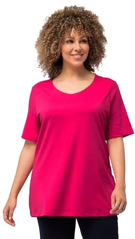 Ulla Popken Damen große Größen Übergrößen Plus Size Shirt, doppellagige Vorderseite, Slim, Rundhals, Halbarm magentapink 54+ 810528528-54+