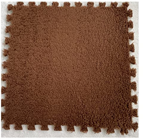 12 Pcs Interlocking Carpet Tiles, Plush Foam Square Floor Mats Set, Puzzle Floor Mat For Living Room, Bedroom And Hard Floor, 12 Tiles/12 Sq.Ft(Color:Coffee)