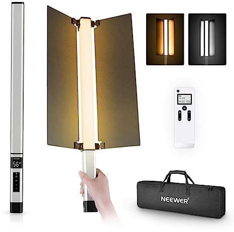 NEEWER CL124 PRO Handheld LED Leuchtstab, zweifarbiger Video Lichtstab mit 2,4G Steuerung, verbesserter 7,4V 3200mAh Akku, 1500Lux CRI97 + 3200K-5600K Fotoröhrenbeleuchtung mit Metall Barndoor