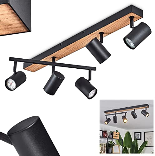 HOFSTEIN Deckenleuchte Javel, moderne Deckenlampe aus Metall/MDF in Schwarz/Braun/Holzoptik, moderne Leuchte mit verstellbaren Strahlern und Leuchtarmen, 5-flammig, 5 x GU10, ohne Leuchtmittel