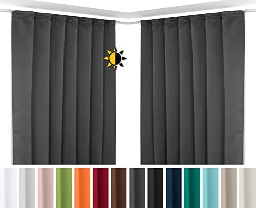 BEAUTEX 2er Set Kräuselband Verdunkelungsvorhang mit U-Band, Gardinen abdunkelnd und Blickdicht (B=140 cm, H=225 cm, Dunkelgrau)