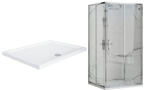 VBChome Duschkabine mit Duschwanne 80x100cm Chrom190cm 5mm Rechteckig Quadrat Duschwand Schiebetür Duschabtrennung Klares Sicherheitsglas Dusche Duschtrennwand Duschwanne Siphon