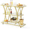 VEVOR Servierwagen Barwagen Rollwagen 3 Ebenen, Weinwagen 82 kg Belastbar, Mobiler Getränkewagen, Verspiegelte Glasablagen 111 x 35 x 92,5 cm, für kleine Räume, Küche, Esszimmer, Bar, Goldfarben