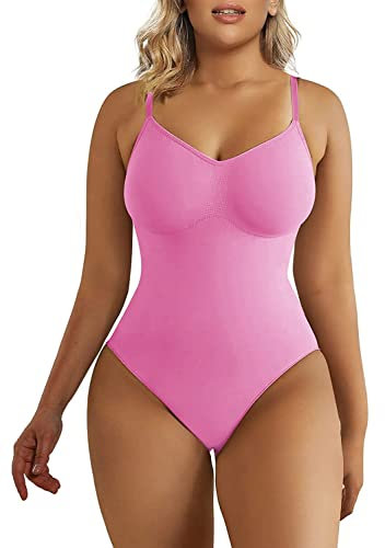SHAPERX Body Gainant Femme Gaine Amincissant Ventre Plat Sculptant Minceur Shapewear Invisible Bodysuit Top, UK-SZ5215-Pink-L/XL