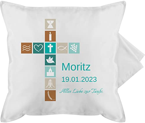 Kissenbezug - Geschenk Taufe I Konfirmation Geschenk Firmung - 50 x 50 cm - Weiß - personalisiertes Kissen zur Kommunion taufkissen taufgeschenke Taufe kissenhülle patenkind taufgeschenk