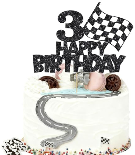 Happy 3st Birthday Cake Topper Car Cake Topper Race Car Cake Decorations for Racing Car Checkered Flag Themed Kids Boy Girl Happy Birthday Party Supplies