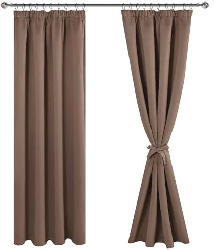 JIUZHEN Gardinen mit kräuselband Verdunklungsvorhänge Vorhang Blickdicht Gardinen Wohnzimmer Vorhänge Schlafzimmer Thermovorhang Khaki, H228 x B228 cm,2er Set