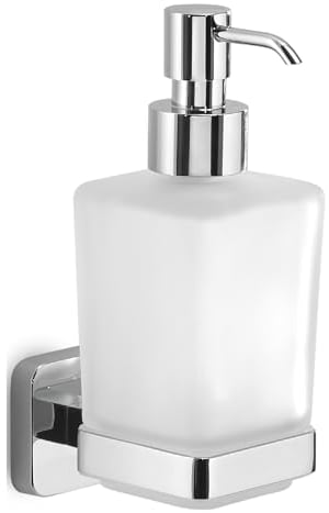 GEDY | Dosasapone Tonga, Dispenser Sapone in Acciaio Inox, Cromall e Vetro Satinato, Fissabile con Viti Incluse o Biadesivo, Cromato, 6,3x11,7x17,3, Capacità 220ml