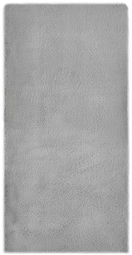-LUXOR- living Kunstfell Coste Flauschiger Teppich Schlafzimmer - ideal zur Verwendung als Bettvorleger Schlafzimmer - gemütlicher Fellteppich Lammfell Imitat 60 x 120 cm Grau
