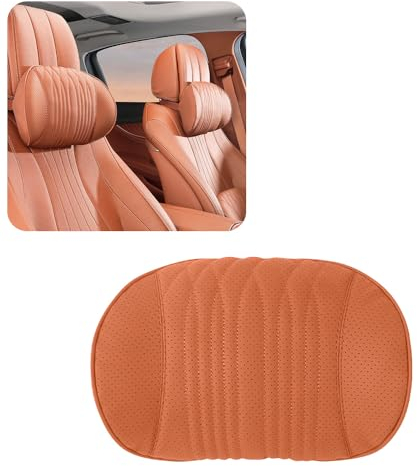 HIBEYO 1Stück Universal Auto Kopfstuetze Kissen NAPPA-Leder und Memory-Schaum Autositz Nackenkissen für Fahren Auto Kopfstütze mit Abnehmbarem Befestigungsgurt zubehör für Gaming-Stuhl-C Braun