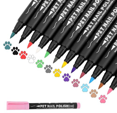 iHMeiju Dog Nail Polish Pen, 12 Colors Pet Nail Polish Set to DIY Beautiful Dog Nails Ideas Dog Nail Polish Pens Quick Dry Creative Dog Accessories Nail Polish Pens.