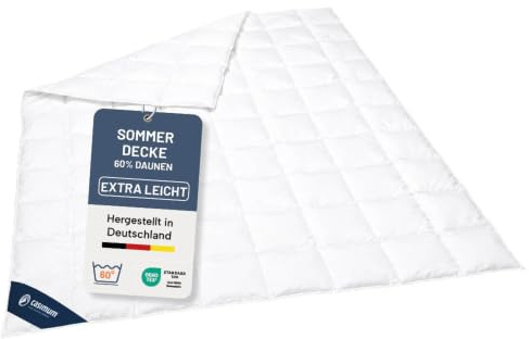 casimum Sommer Daunendecke 135x200 cm, Sommerdecke extra leicht, 60% Daunen | 240g Füllgewicht, DOWNPASS, Made in Germany, für Allergiker, OEKO-TEX, Bezug 100 % Baumwolle, Kassettendecke
