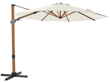 AXI Cyrus Premium Ampelschirm Rund Ø 300 cm in Holz Look/Beige | Runder Sonnenschirm für Garten/Terrasse mit Aluminium Rahmen | Inkl. Kreuzfuß & Schutzhülle | Kippbar & 360° drehbar