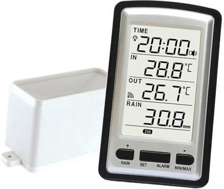 F Fityle Pluviomètre Pratique de Table, Pluviomètre à Affichage Clair, Station Météo sans Fil avec Collecteur à Vidange Automatique, Moniteur Numérique pour Usage Domestique et de Table