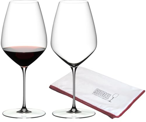 RIEDEL Veloce Syrah/Shiraz Weingläser 2er Set, 720 ml, Rotweingläser-Set mit Mikrofaser-Poliertuch (50 x 64 cm), Kristallglas