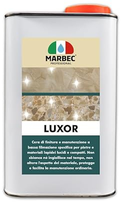 MARBEC LUXOR 1LT Cera di finitura e manutenzione specifica per marmo, granito, pietra, graniglia a finitura lucida collocati all’interno.