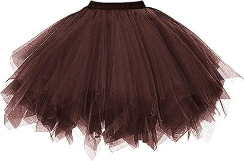 Girstunm Damen Tutu Tüllrock 50er Vintage Tüllrock Petticoat Mehrfarbig Bubble Tanzkleid Rock Unterrock Tütü Kurz Ballett Schokolade Medium