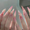 MouyouGlow Press on Nails Extrem Lang,Stiletto Nude Verlauf Rosa Glitzer 3D Hibiskus Blume Fairy Y2K Coquette Fake Nails mit Nagelkleber,Flower Sommer Künstliche Fingernägel