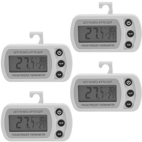 BUTORY A Termómetro de refrigerador de 4 paquetes con pantalla de visualización transparente termómetro digital portátil para sala de congelador impermeable para la tienda(4,Blanco)
