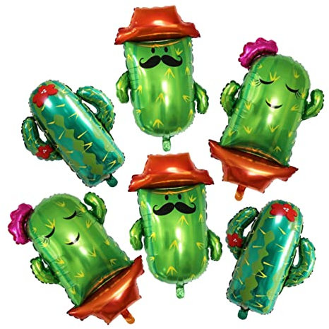 HAWILLOSCH Juego de 6 Globos de Cactus Gigantes de Aluminio con Forma de Cactus para Decoraciones de Cumpleaños Bodas Y Fiestas