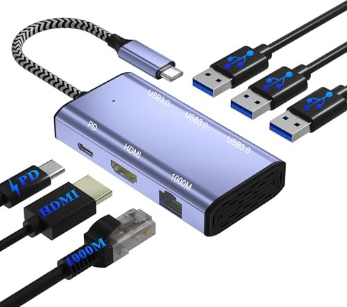 USB C to HDMI Adapter, USB 3.0 Laptop Docking Station, 6 in 1 USB C Docking Station with HDMI/Ethernet/PD/USB 3.0