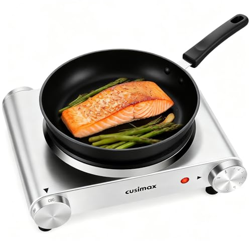 Electric Stove, CUSIMAX Portable Hot Plate for Countertop, Single Cast Iron Burner, 1500 Watts 7-Stage Temperature Control, Suitable for Any Cookware, Easy to Clean