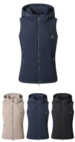 Covalliero - Damen Reitweste – Weste mit abnehmbarer Kapuze – Sportweste aus Polyester – Damenweste mit 2 Taschen & 2-Wege-Reißverschluss – Reitbekleidung in Dark Navy – Größe S