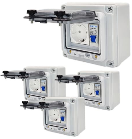 LED ATOMANT Pack 4x Enchufe en Caja Estanca IP67 para Exterior con Disyuntor, Toma de Corriente con Protección Diferencial, Ideal para Jardín, Terraza o Zonas Húmedas, Montaje en Pared
