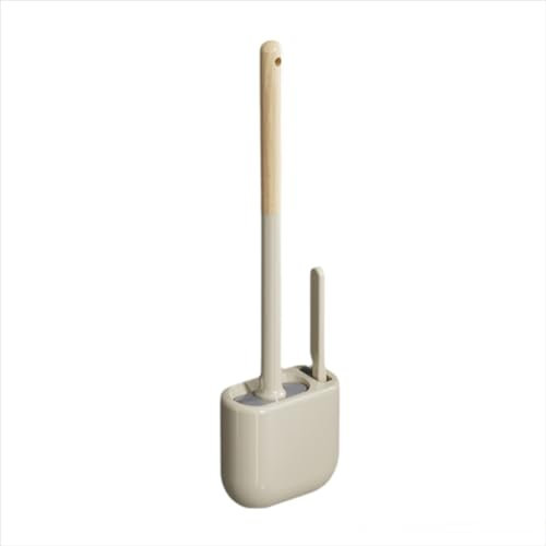 Cepillo de inodoro de silicona, limpieza y limpieza efectiva, limpia profundamente las zonas de difícil acceso, cerdas antiarañazos, higiénico y resistente al olor, fácil de limpiar (beige)