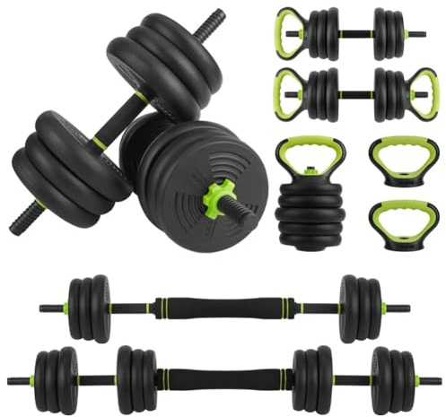Verstellbares Hantelset, 4-in-1-Set, Langhantel, Kurzhantel, Kugelhantel und Liegestütze, rutschfeste Griffe, freie Gewichte, für Fitnessübungen im Heim-Fitnessstudio