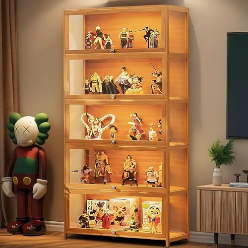 Scribora Vitrine avec Portes en Acrylique, vitrine en Verre pour Objets de Collection et trophée, étagère à 5 Niveaux, bibliothèque de Rangement pour Salon, Chambre à Coucher, Bureau (Porte à Rabat