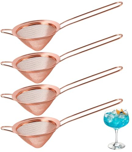 SYUTBOU Juego de 4 Coladores de Cóctel con Malla Fina, Acero Inoxidable Oro Rosa 8.5x23 cm, para Bar Cocina Filtrado de Bebidas y Alimentos