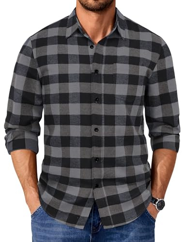 COOFANDY Men's Checked Shirt Long Sleeve Lumberjack | Checked Pattern, Cotton Blend Fabric, Chest Pocket, Regular Fit, Casual Style