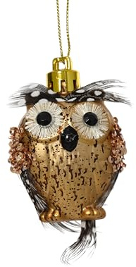 Kaemingk Christbaumschmuck Kunststoff 5,8cm - Waldkauz Figur zum Aufhängen - bruchfest - Weihnachtsbaum Anhänger für Weihnachten - Christbaumanhänger & Weihnachtsbaumschmuck - Eule Uhu Braun Gold
