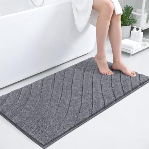 SHACOS Badezimmerteppich Badematte rutschfest Waschbar Mikrofaser Badteppich Weich Badvorleger Wasserabsorbierend Badezimmermatte Bad Teppich für Badezimmer, Badewanne, Grau, 60 x 120 cm