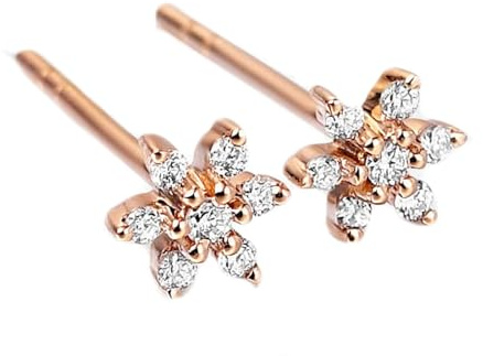 Homxi Orecchini Matrimonio Donna Oro Rosa 14 Kt, Fiore con Diamante, Donna Perni per Orecchini Oro Rosa