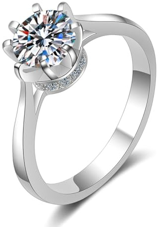 Daesar Verlobungsring Damen Platin 950, Frauen Ringe Krone mit Diamant 1ct Jahrestag Hochzeit Ringe Eheringe Gr.54 (17.2)